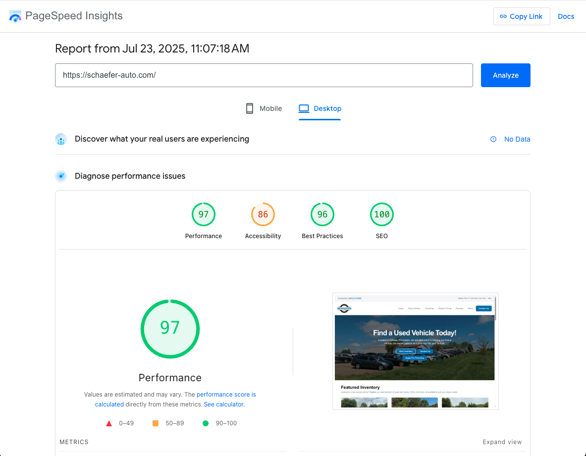 Schaefer Auto Speed Score